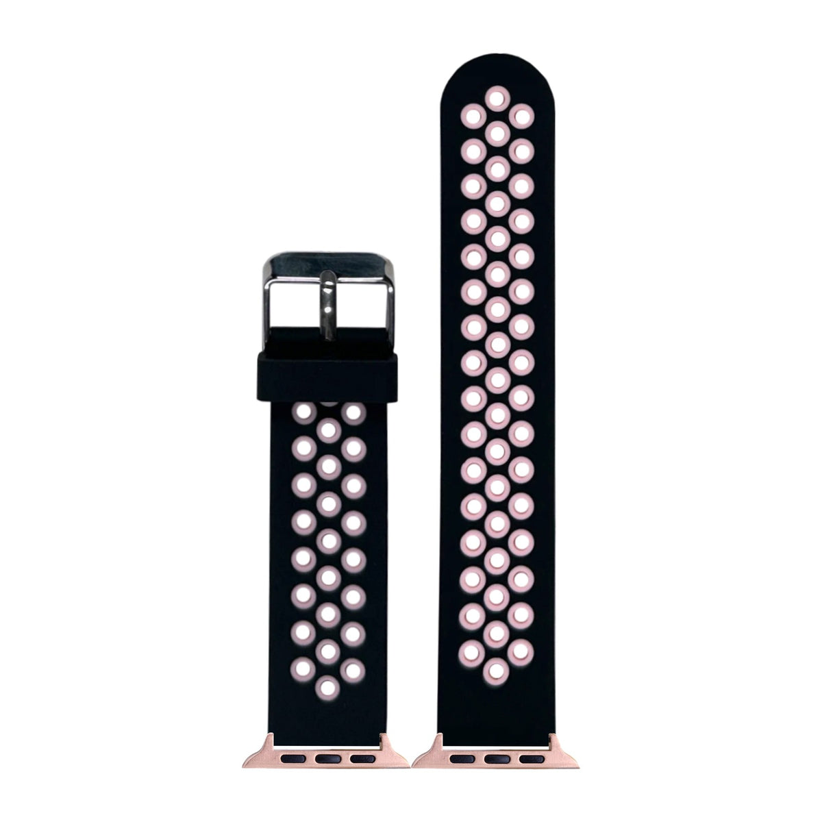 Flexi Sports Silicone Black/Pink Rose Gold with Connecters - Spring Bar Type for Apple Watch