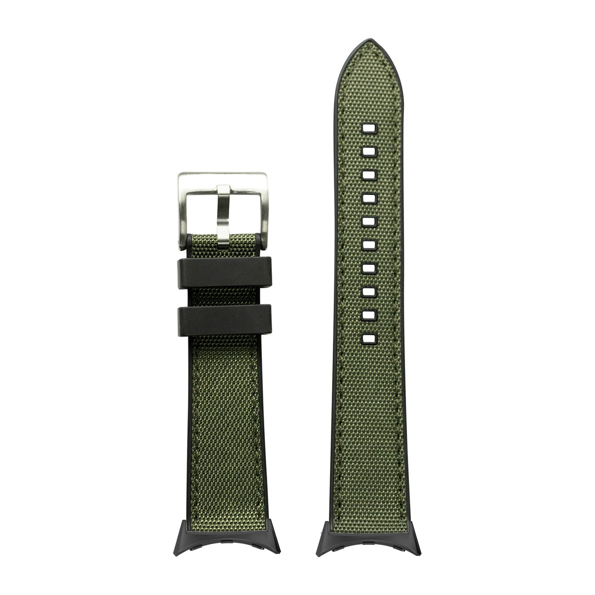 Sailcloth & FKM Rubber Hybrid Army Green with Google Pixel Spring Bar Adapters - Wear Any 20mm Strap! for Pixel Watch 1-5 41mm