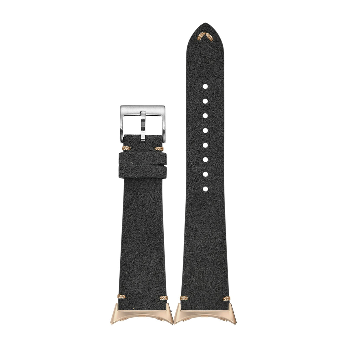Alcantara Leather - Vintage - Dark Grey Rose Gold with Google Pixel Spring Bar Adapters - Wear Any 20mm Strap! for Pixel Watch 3-5 45mm