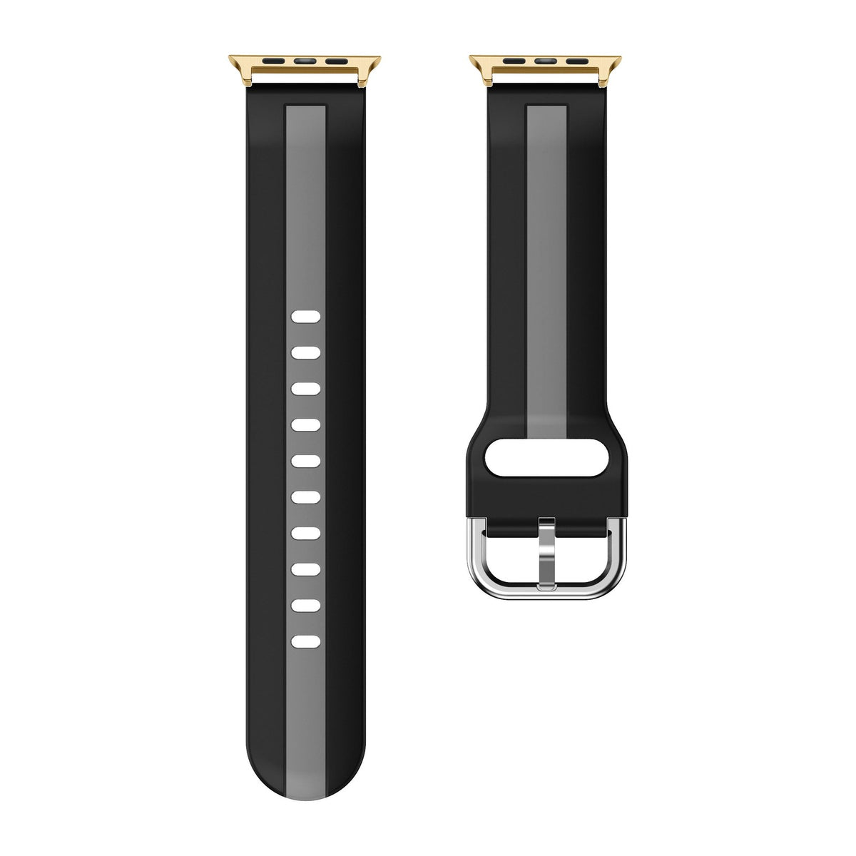 Striped Silicone Black / Grey Gold with Connecters - Spring Bar Type for Apple Watch