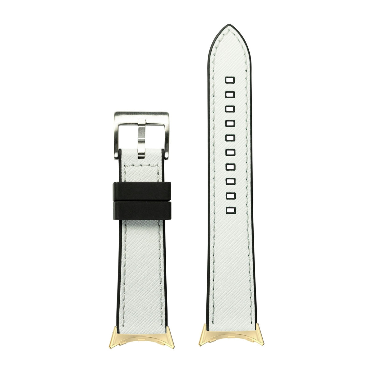Saffiano Leather & FKM Rubber Hybrid White Gold with Google Pixel Spring Bar Adapters - Wear Any 20mm Strap! for Pixel Watch 1-5 41mm