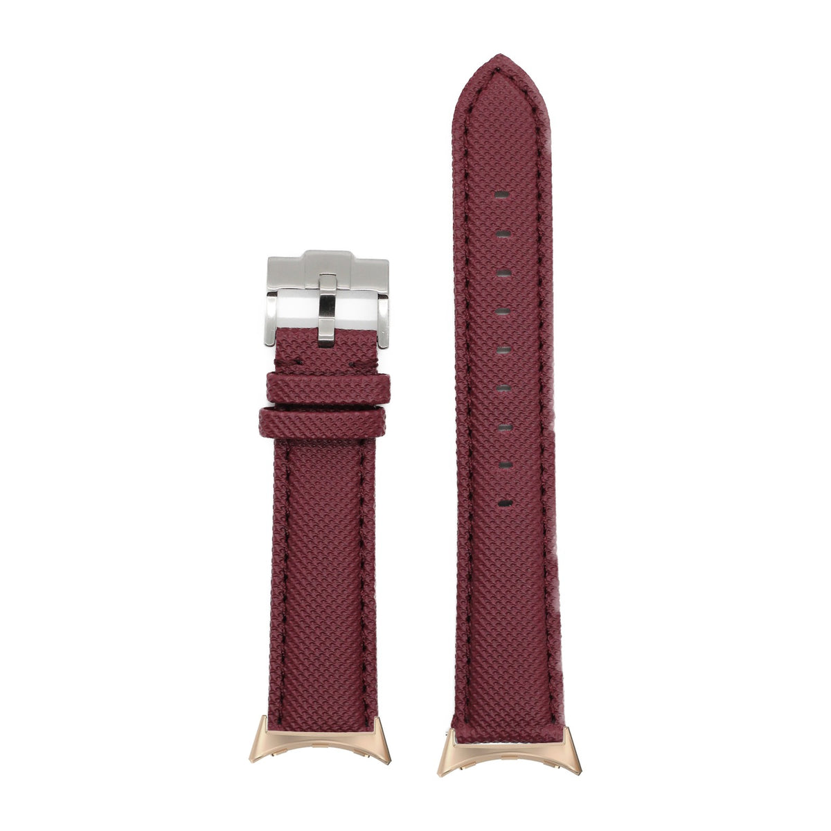 Sailcloth - Burgundy Red Rose Gold with Google Pixel Spring Bar Adapters - Wear Any 20mm Strap! for Pixel Watch 1-5 41mm