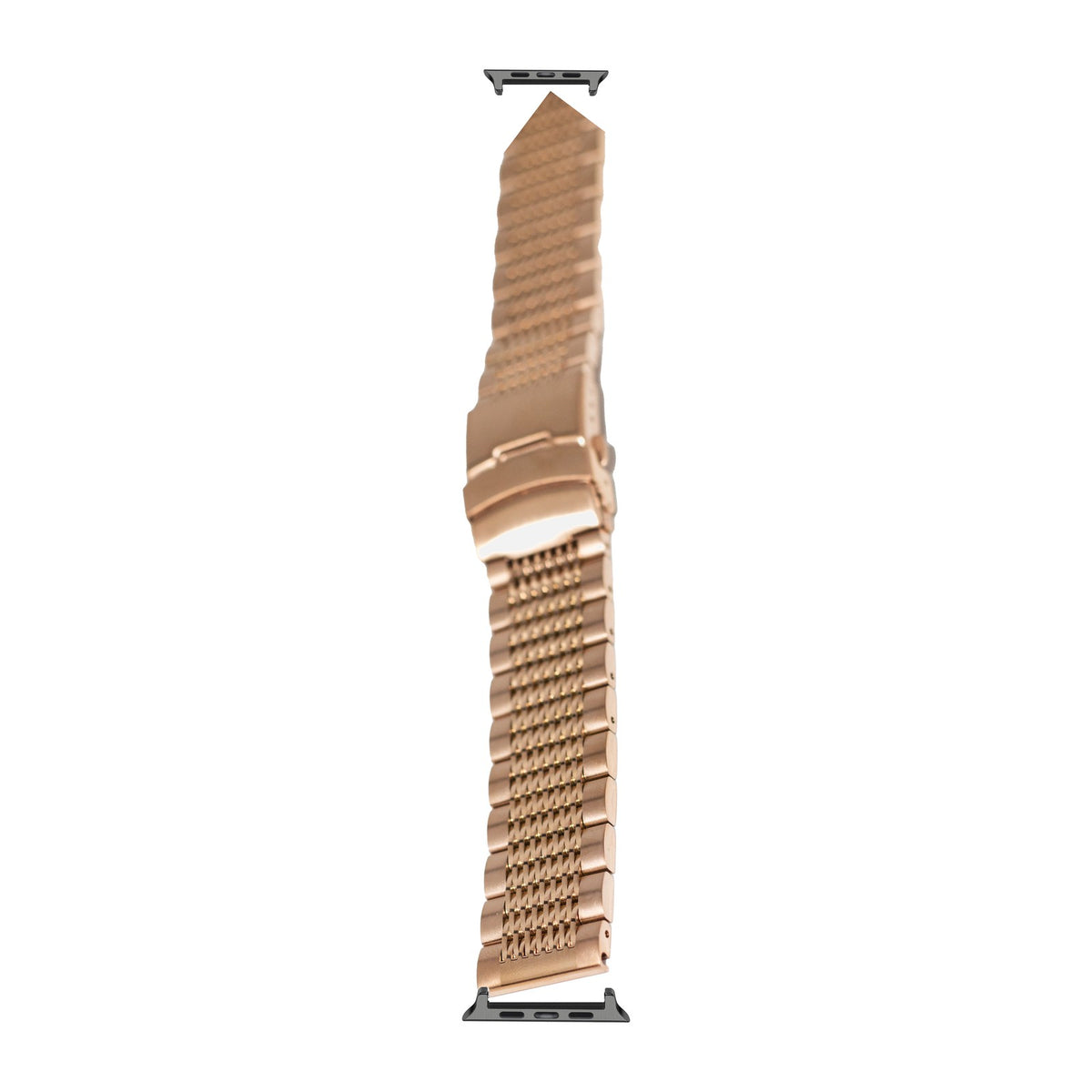 Rose Gold Steel Bracelet - Folding Deployant Clasp Black with Connecters - Spring Bar Type for Apple Watch