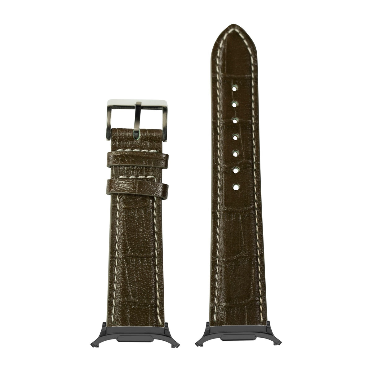 Alligator Leather - Olive Green | Contrast Stitching for the Galaxy Watch 8, 9 and Ultra with adapter fitted