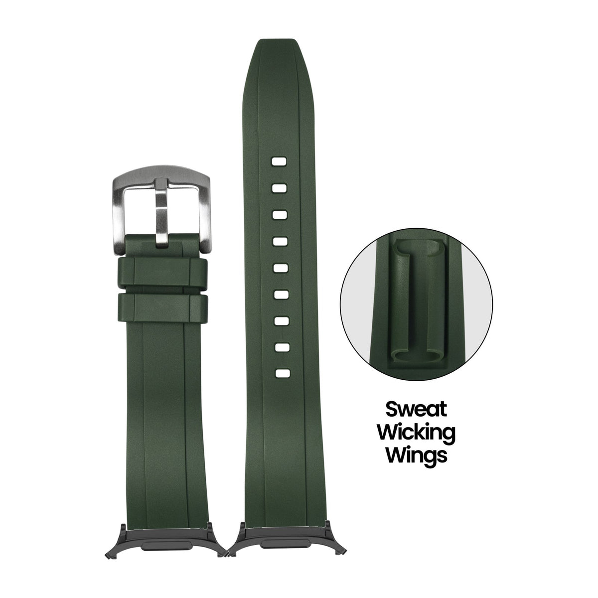 Kingston FKM Rubber - Forest Green for the Galaxy Watch 8, 9 and Ultra with adapter fitted