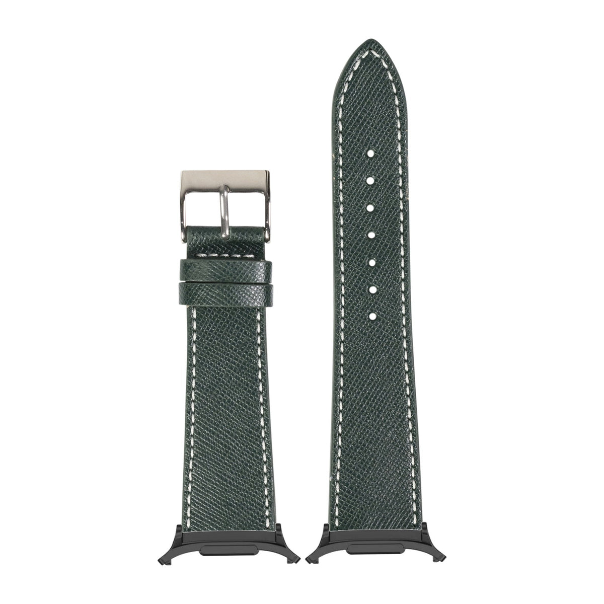 Saffiano Leather - Forest Green with White Stitching for the Galaxy Watch 8, 9 and Ultra with adapter fitted