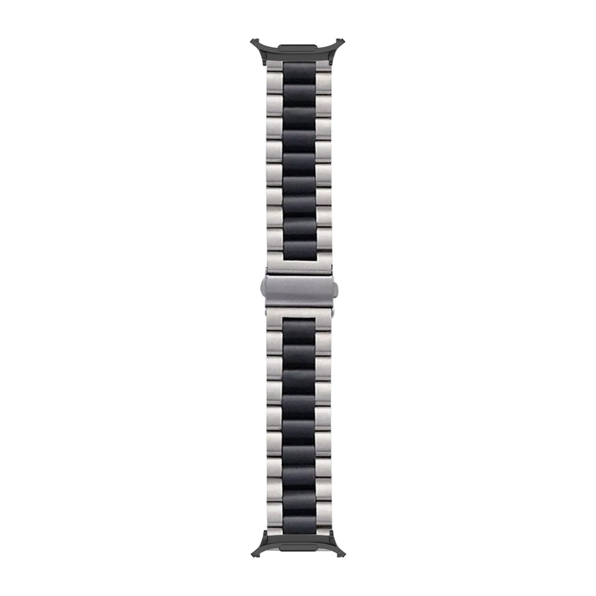 Steel Bracelet Black with Deployant Clasp - Silver/Black with Strap Adapter for Galaxy Watch 8-9/Ultra