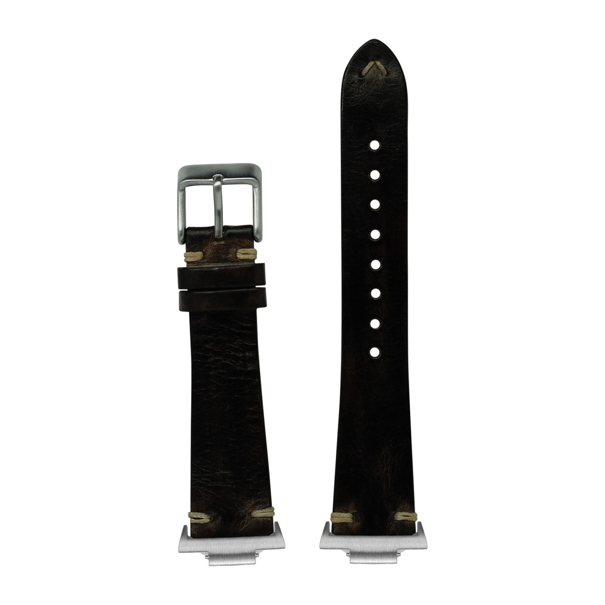 Vintage Knotted Leather - Smoked Black Silver with Strap Adapter for Tissot PRX 40
