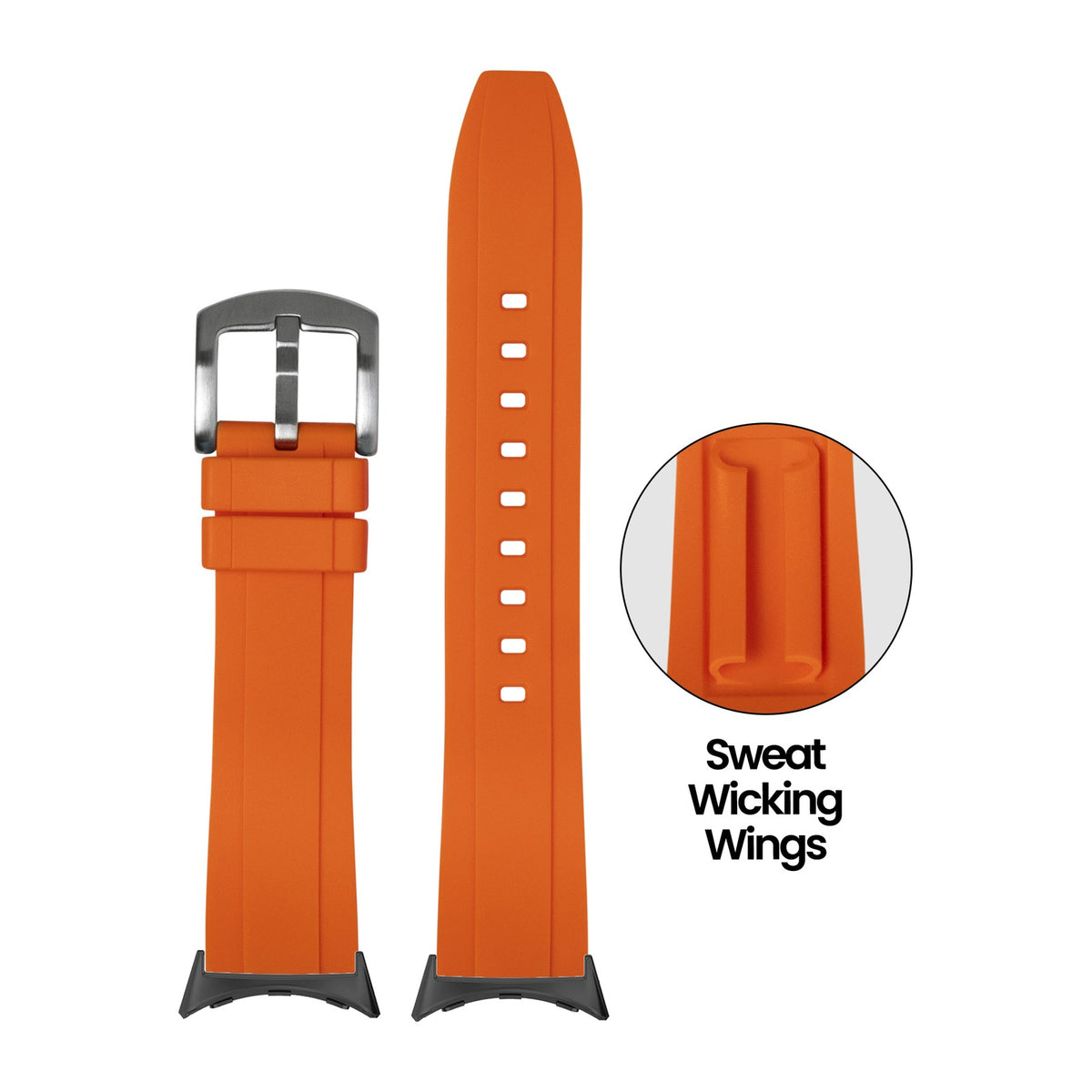 Kingston FKM Rubber - Orange with Google Pixel Spring Bar Adapters - Wear Any 20mm Strap! for Pixel Watch 3-5 45mm