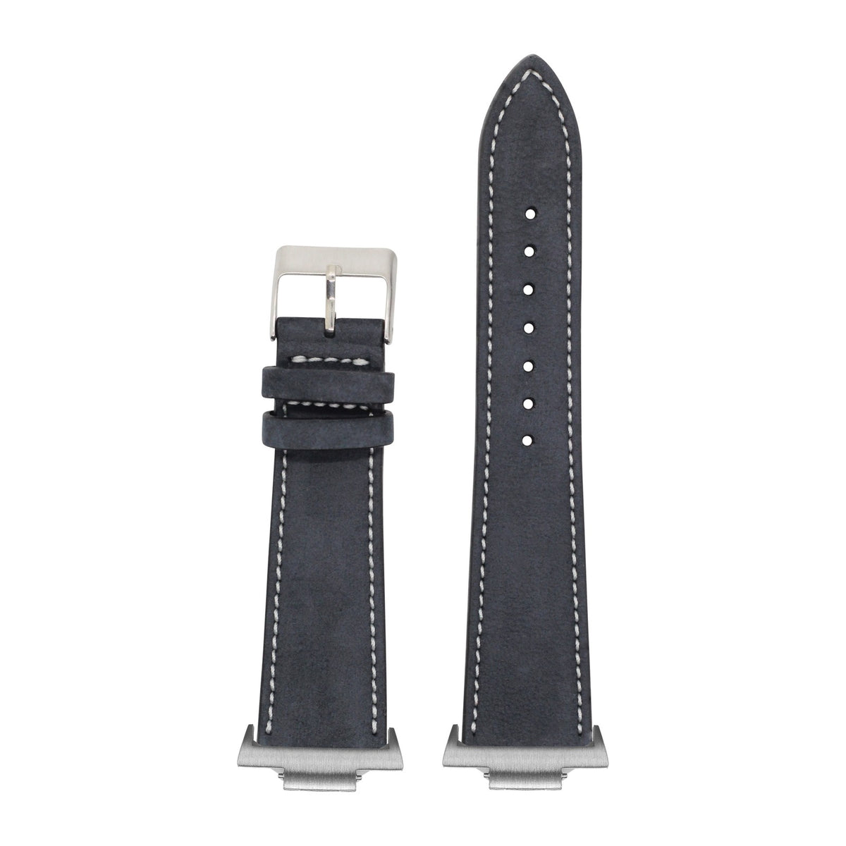 Nubuck Leather - Black | White Stitching Silver with Strap Adapter for Tissot PRX 40