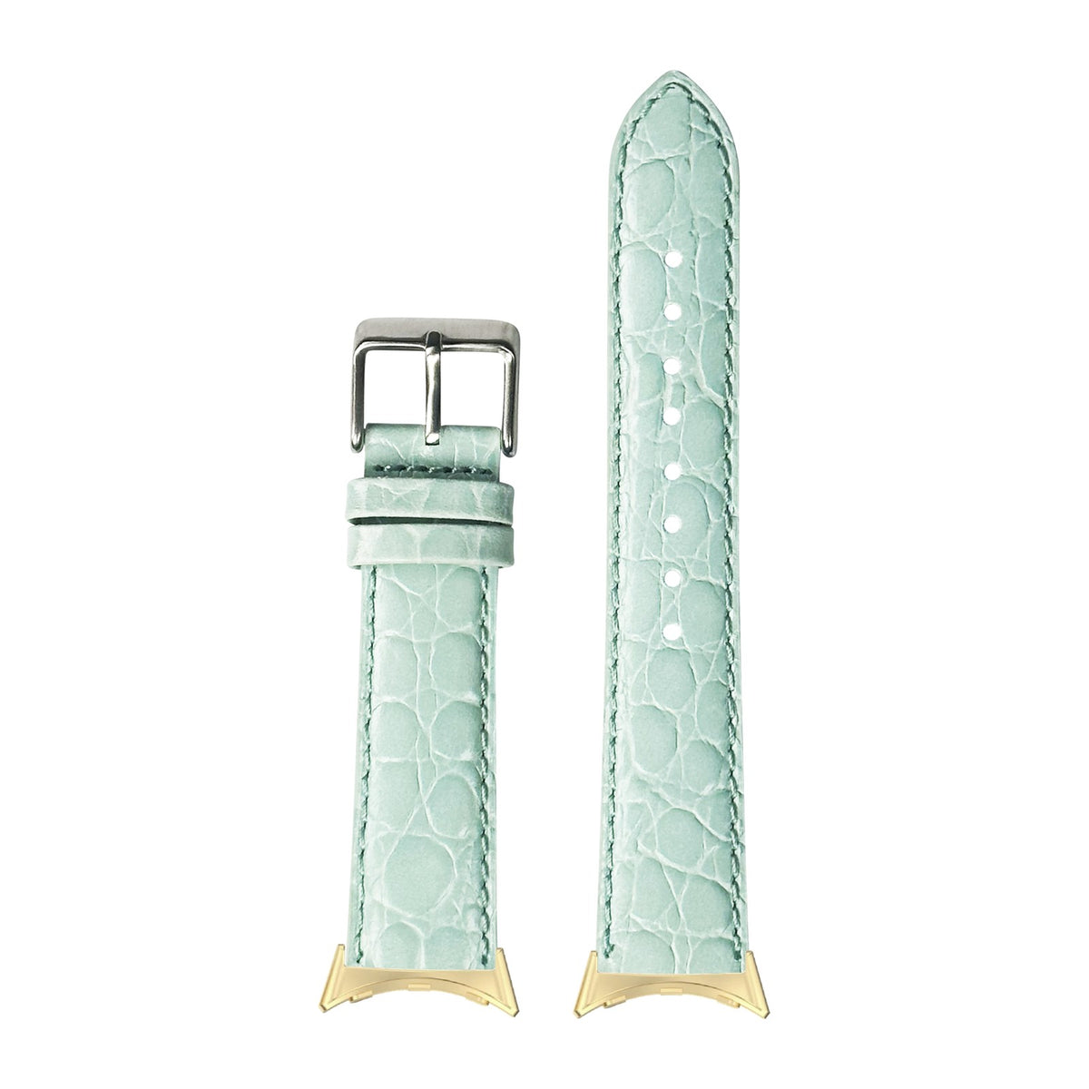 Alligator Leather - Light Tiffany Blue Gold with Google Pixel Spring Bar Adapters - Wear Any 20mm Strap! for Pixel Watch 3-5 45mm