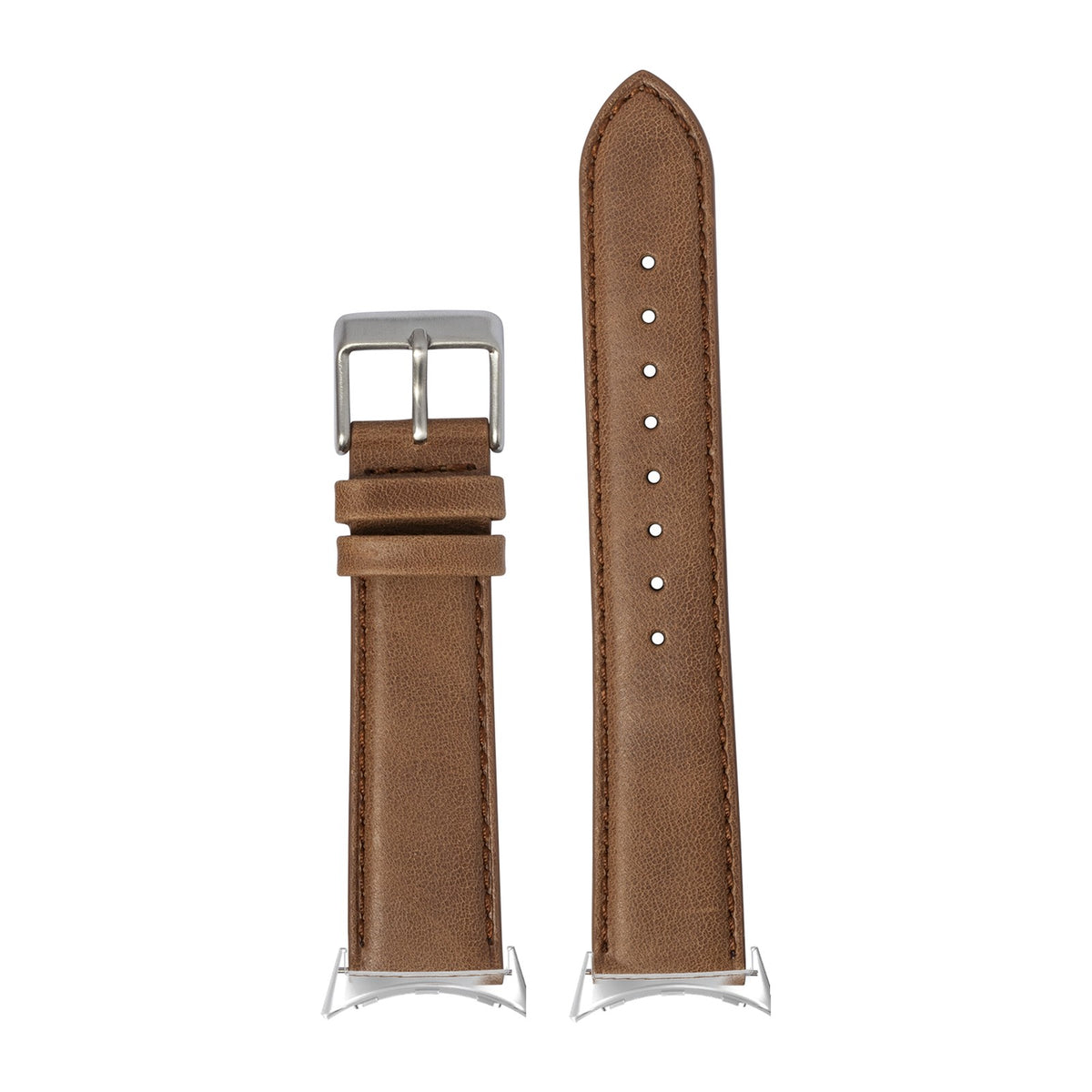 Padded Leather - Brown Silver with Google Pixel Spring Bar Adapters - Wear Any 20mm Strap! for Pixel Watch 3-5 45mm