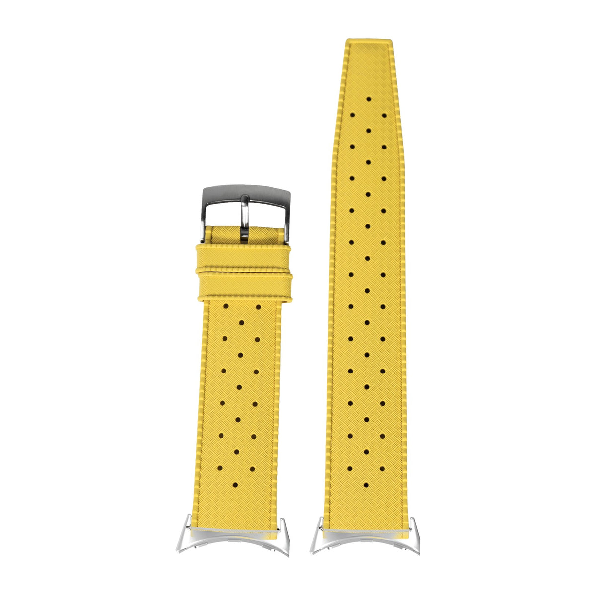 King Tropic FKM Rubber - Yellow Silver with Google Pixel Spring Bar Adapters - Wear Any 20mm Strap! for Pixel Watch 1-5 41mm