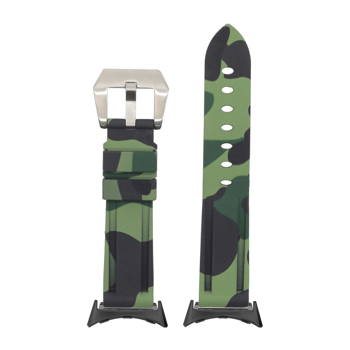 Camo Flexi Rubber - Green with Google Pixel Spring Bar Adapters - Wear Any 20mm Strap! for Pixel Watch 3-5 45mm