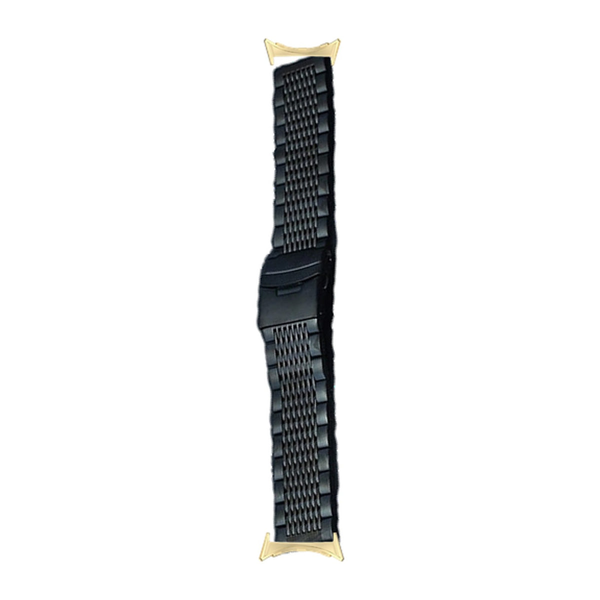 Black Steel Bracelet - Folding Deployant Clasp Gold with Google Pixel Spring Bar Adapters - Wear Any 20mm Strap! for Pixel Watch 3-5 45mm