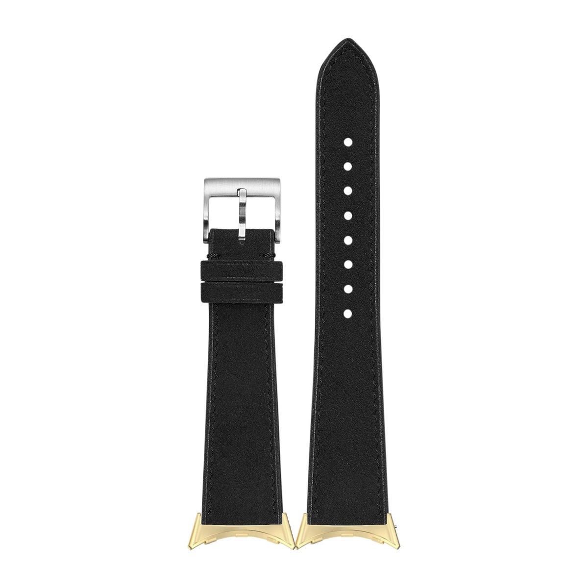Alcantara Leather - Black Gold with Google Pixel Spring Bar Adapters - Wear Any 20mm Strap! for Pixel Watch 3-5 45mm