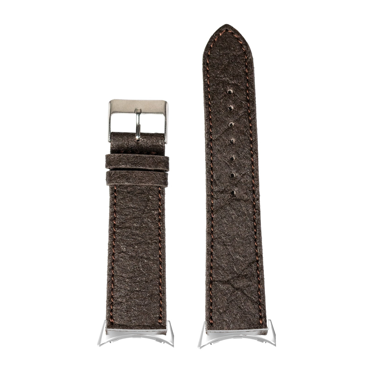 Pineapple Vegan Leather - Dark Brown Silver with Google Pixel Spring Bar Adapters - Wear Any 20mm Strap! for Pixel Watch 1-5 41mm
