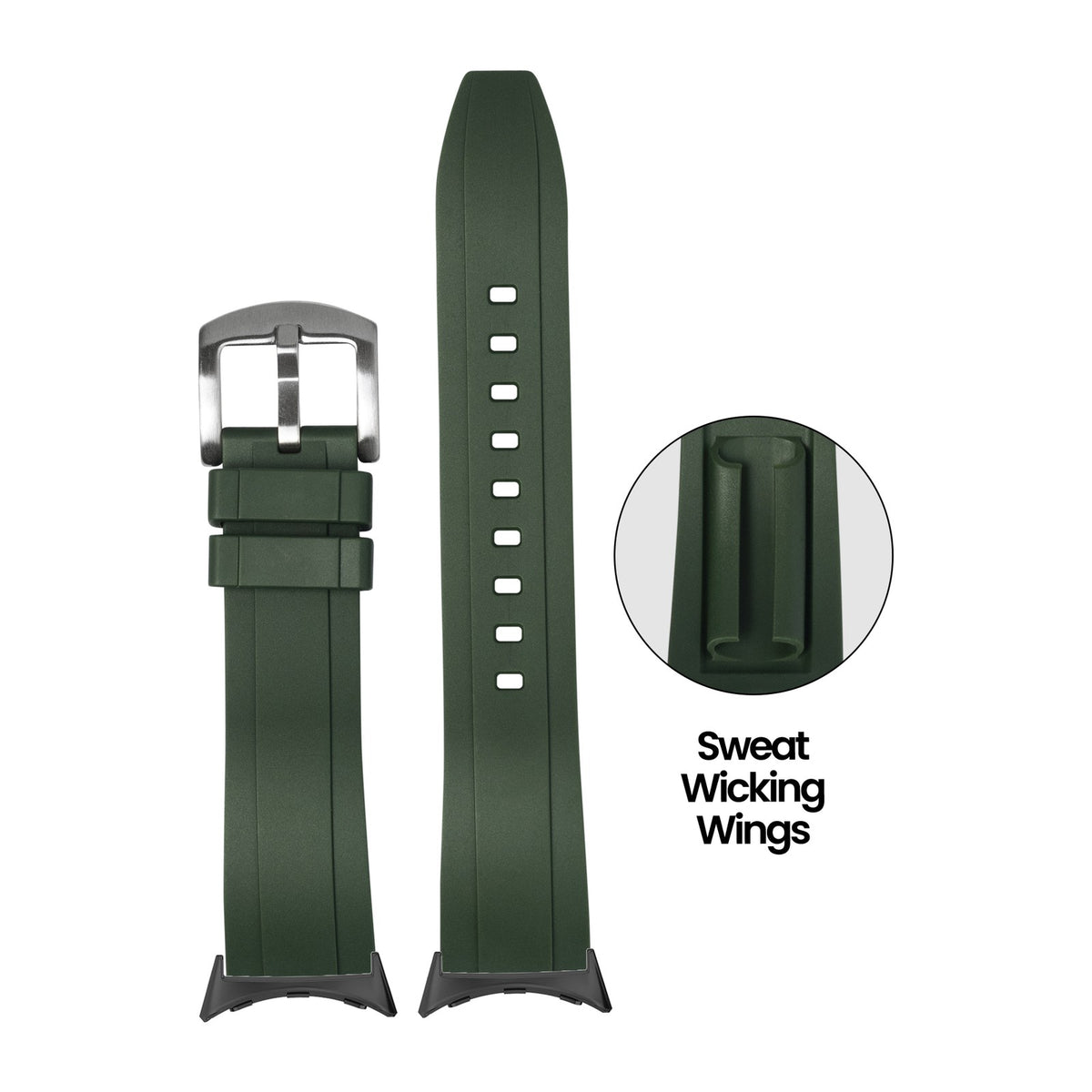 Kingston FKM Rubber - Forest Green Black with Google Pixel Spring Bar Adapters - Wear Any 20mm Strap! for Pixel Watch 1-5 41mm
