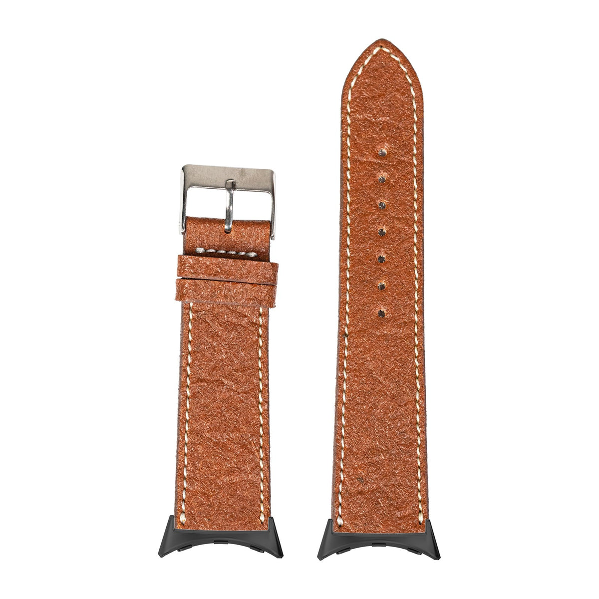 Pineapple Vegan Leather - Brown | White Stitching with Google Pixel Spring Bar Adapters - Wear Any 20mm Strap! for Pixel Watch 1-5 41mm