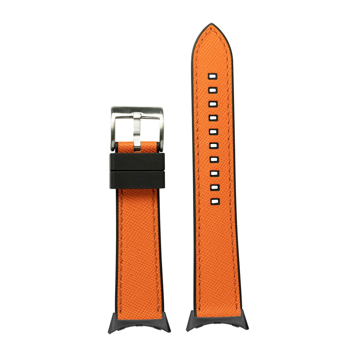 Saffiano Leather & FKM Rubber Hybrid Orange with Google Pixel Spring Bar Adapters - Wear Any 20mm Strap! for Pixel Watch 3-5 45mm