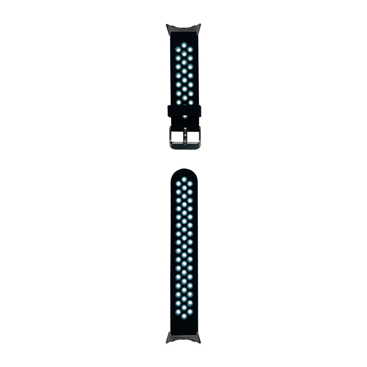 Flexi Sports Silicone Black/Blue Black with Google Pixel Spring Bar Adapters - Wear Any 20mm Strap! for Pixel Watch 3-5 45mm