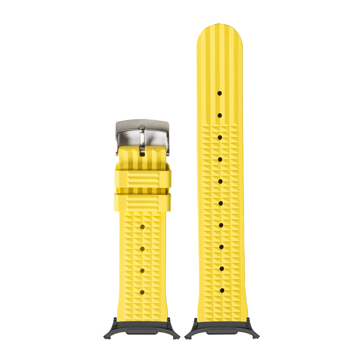 King Waffle FKM Rubber - Banana Yellow for the Galaxy Watch 8, 9 and Ultra with adapter fitted
