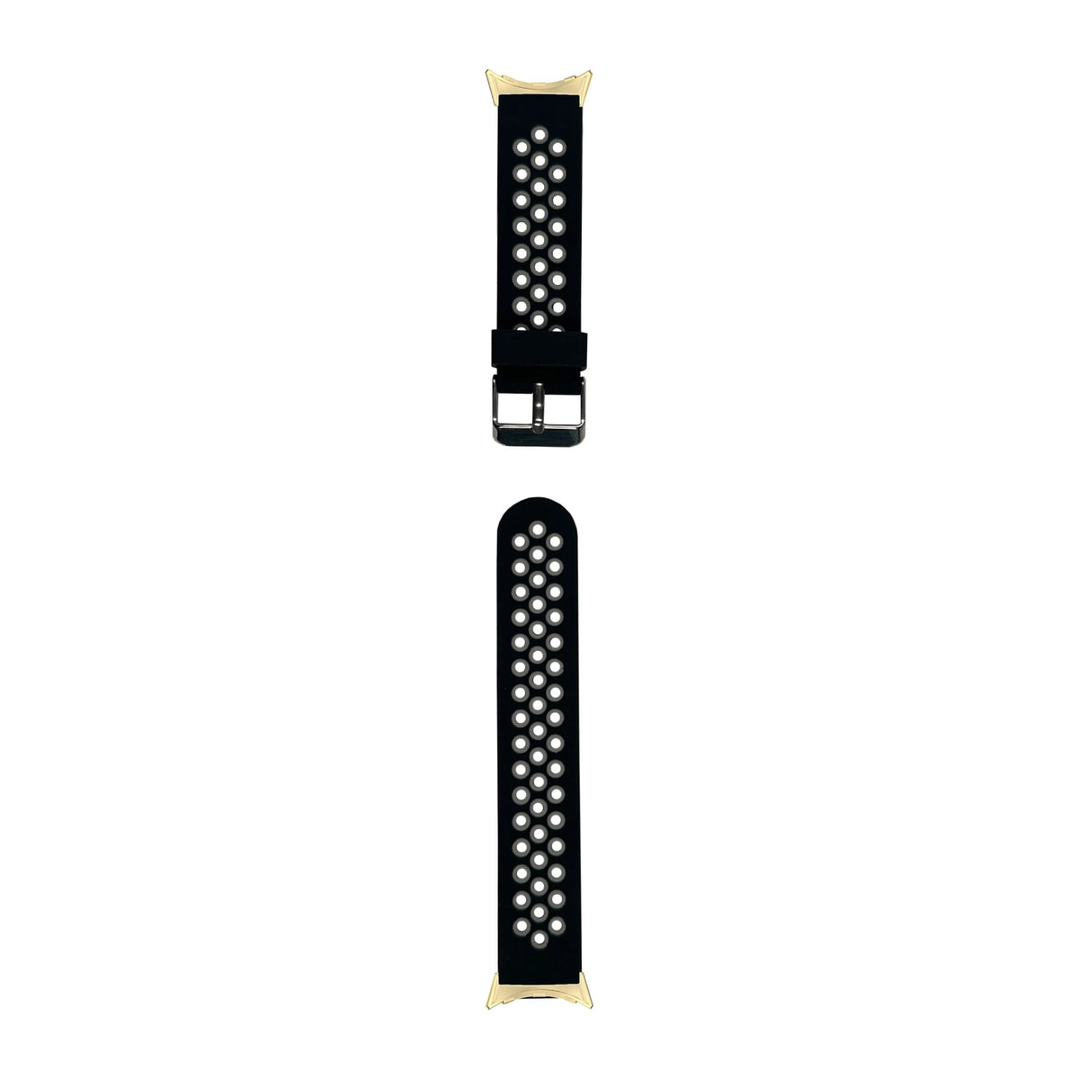 Flexi Sports Silicone Black/Grey Gold with Google Pixel Spring Bar Adapters - Wear Any 20mm Strap! for Pixel Watch 3-5 45mm