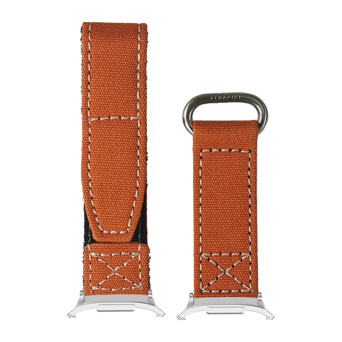 Military Velcro - Orange | White Stitching Silver with Strap Adapter for Galaxy Watch 8-9/Ultra