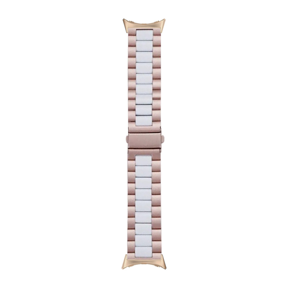 Steel Bracelet Rose Gold with Deployant Clasp - Rose Gold/White with Google Pixel Spring Bar Adapters - Wear Any 20mm Strap! for Pixel Watch 1-5 41mm