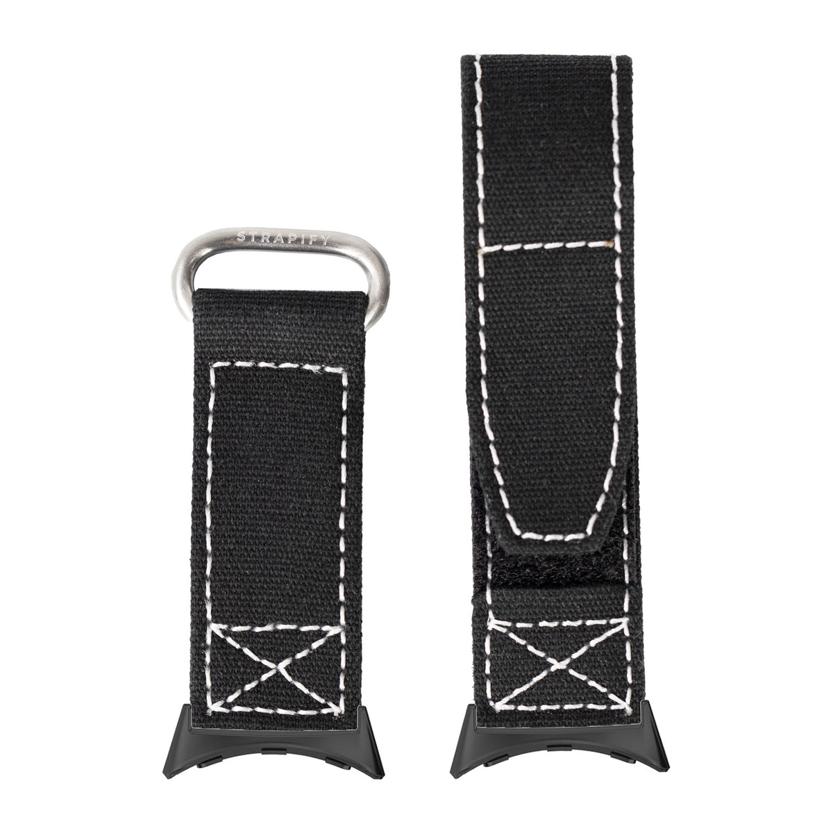 Military Velcro - Black/White Black with Google Pixel Spring Bar Adapters - Wear Any 20mm Strap! for Pixel Watch 1-5 41mm
