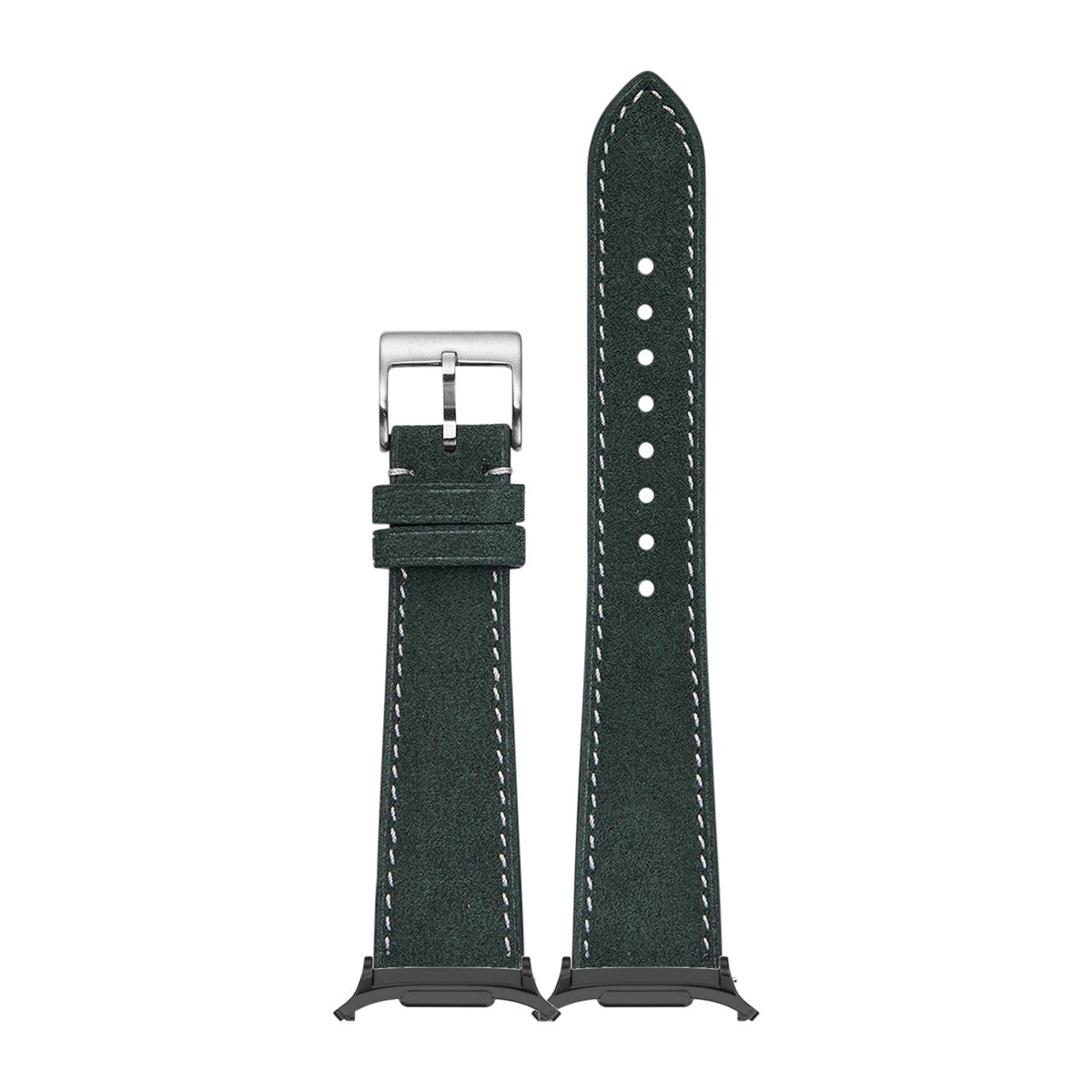 Alcantara Leather - Green | White Stitching for the Galaxy Watch 8, 9 and Ultra with adapter fitted