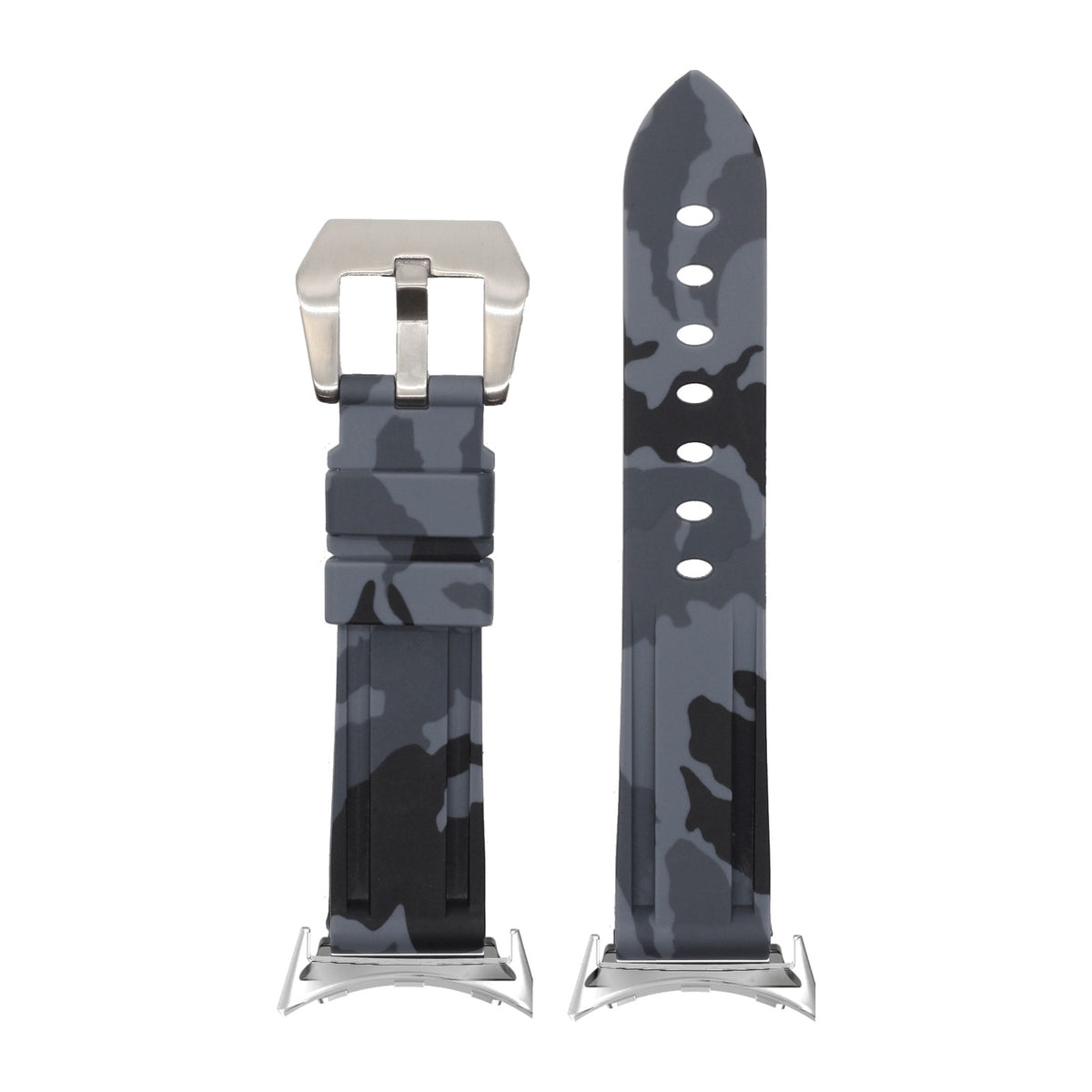 Camo Flexi Rubber - Grey Silver with Google Pixel Spring Bar Adapters - Wear Any 20mm Strap! for Pixel Watch 1-5 41mm