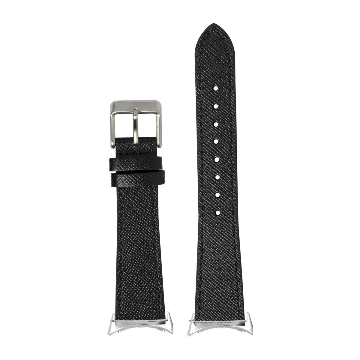 Saffiano Leather - Black Silver with Google Pixel Spring Bar Adapters - Wear Any 20mm Strap! for Pixel Watch 3-5 45mm