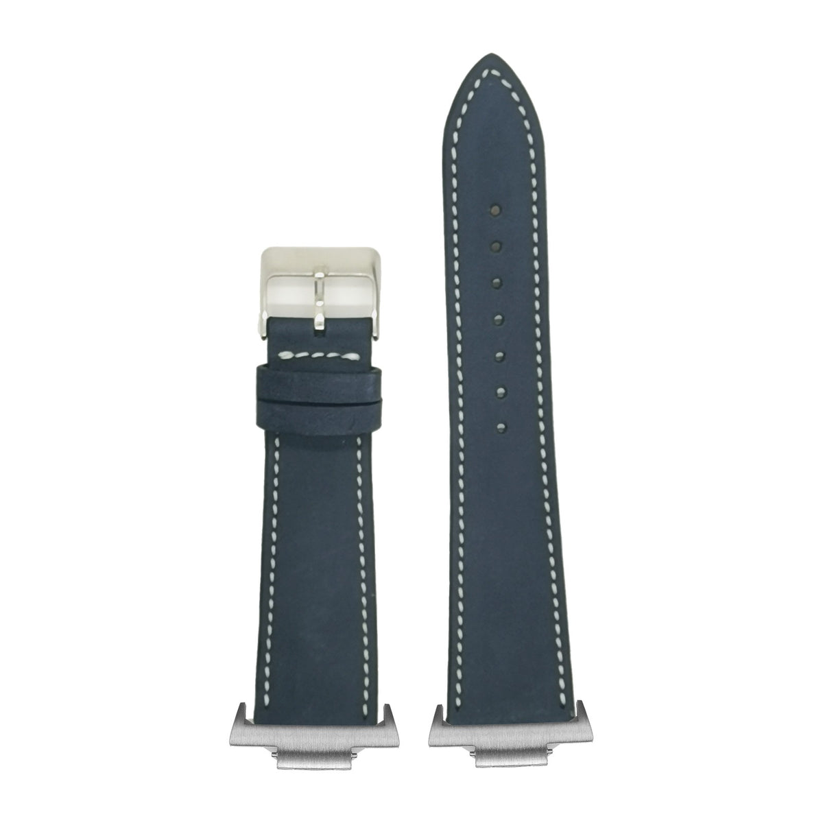 Nubuck Leather - Navy Blue | White Stitching Silver with Strap Adapter for Tissot PRX 40