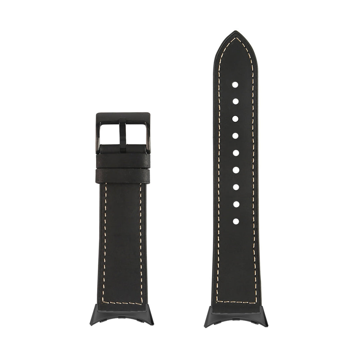 Leather Hybrid - Black | Brown Stitching Black with Google Pixel Spring Bar Adapters - Wear Any 20mm Strap! for Pixel Watch 1-5 41mm