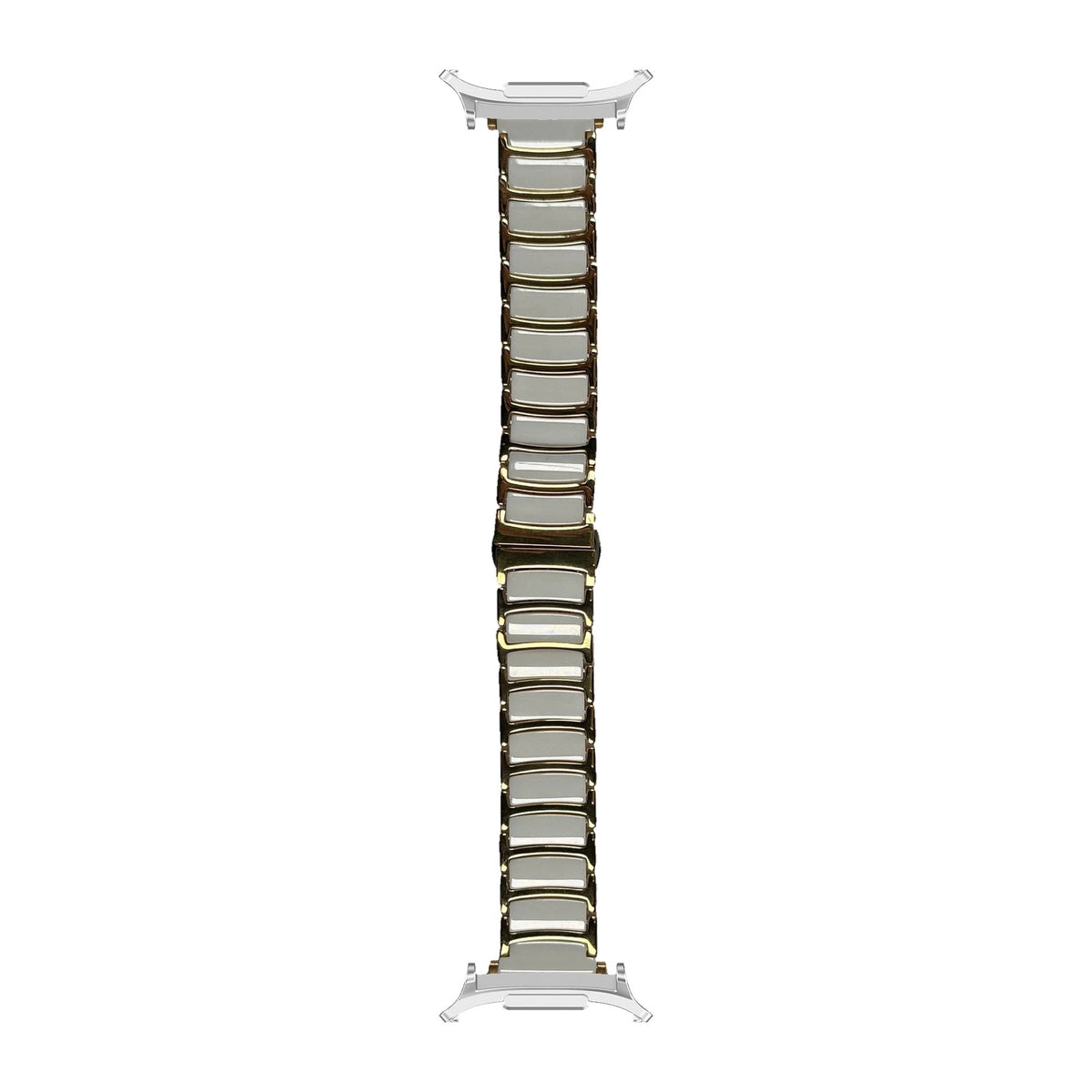 Ceramic Steel Bracelet - Gold / White Series 1-9: 38-41mm & Series 10-12: 42mm Silver with Strap Adapter for Galaxy Watch 8-9/Ultra