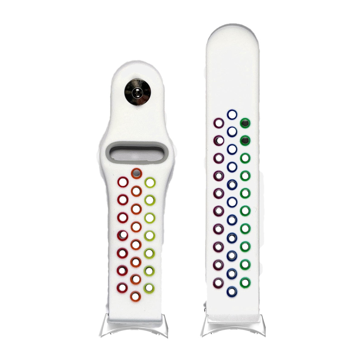 Rainbow Sports Silicone White Silver with Google Pixel Spring Bar Adapters - Wear Any 20mm Strap! for Pixel Watch 1-5 41mm