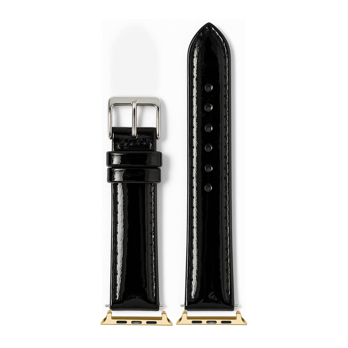 Padded Leather - Patent Black Gold with Connecters - Spring Bar Type for Apple Watch