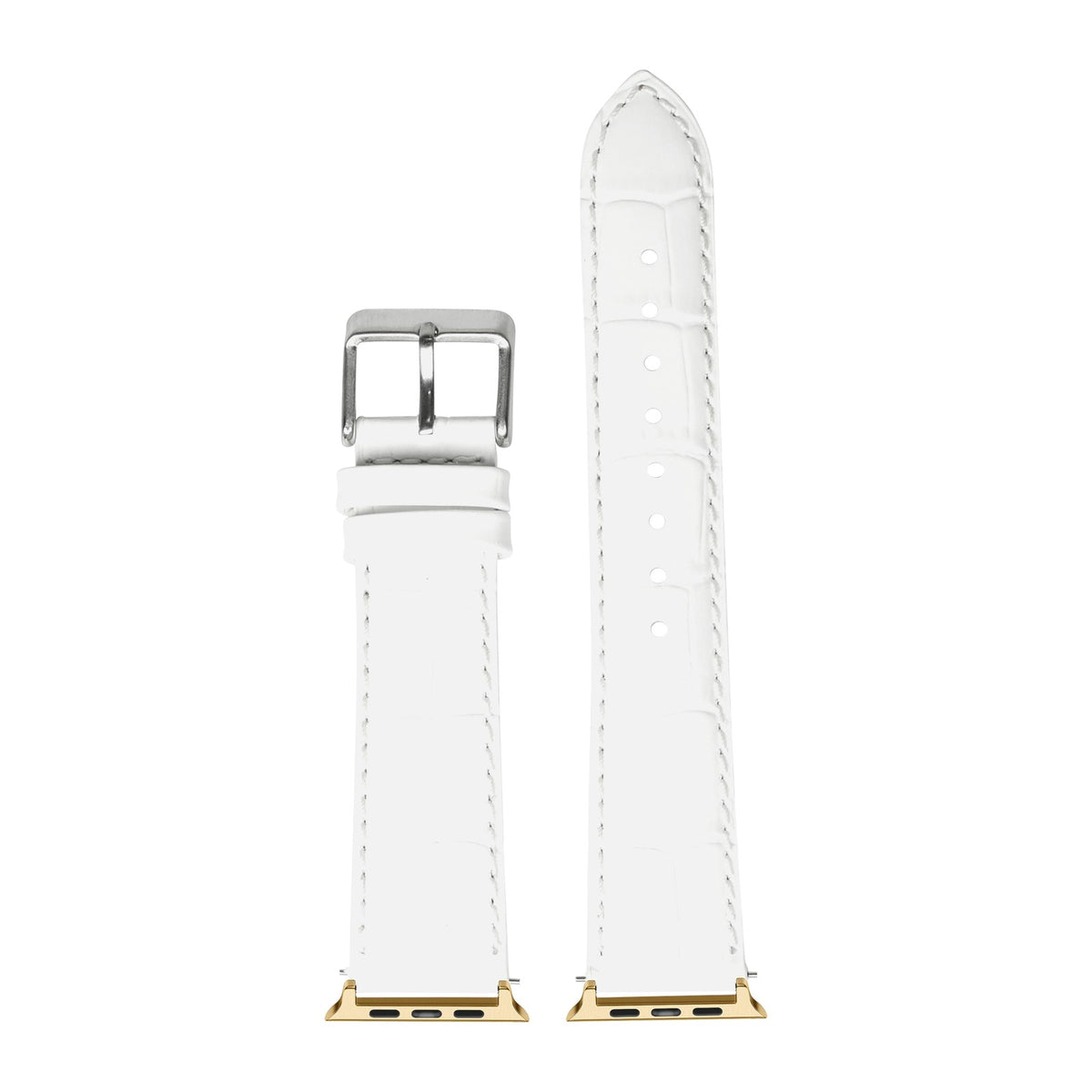Alligator Leather - White Gold with Connecters - Spring Bar Type for Apple Watch