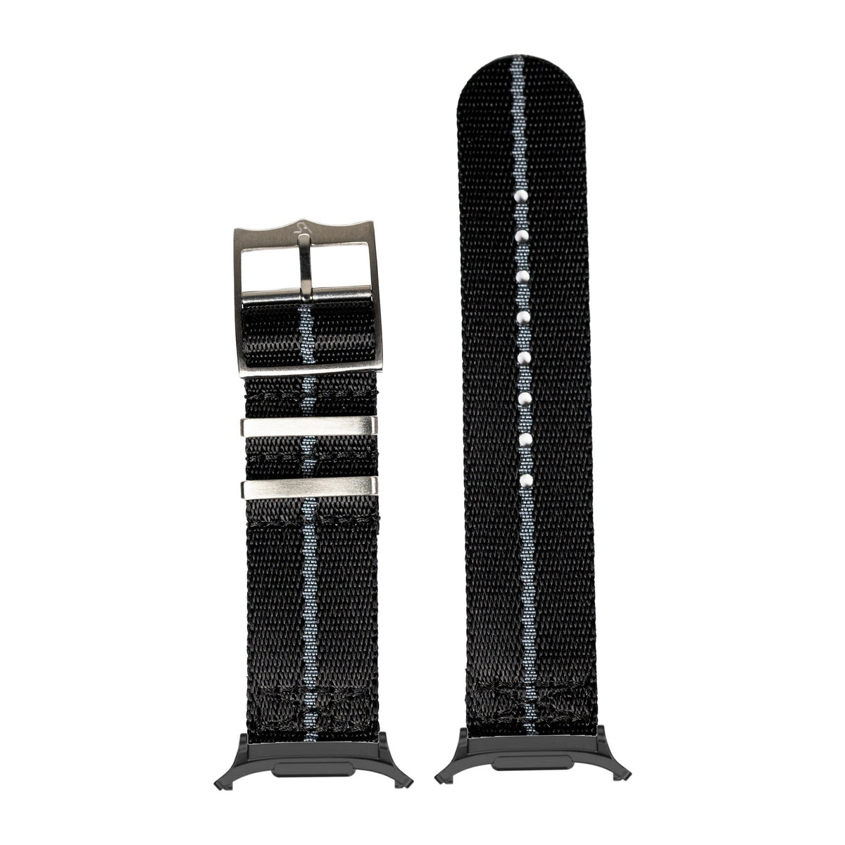 Supreme Militex - Black and Grey Stripe for the Galaxy Watch 8, 9 and Ultra with adapter fitted