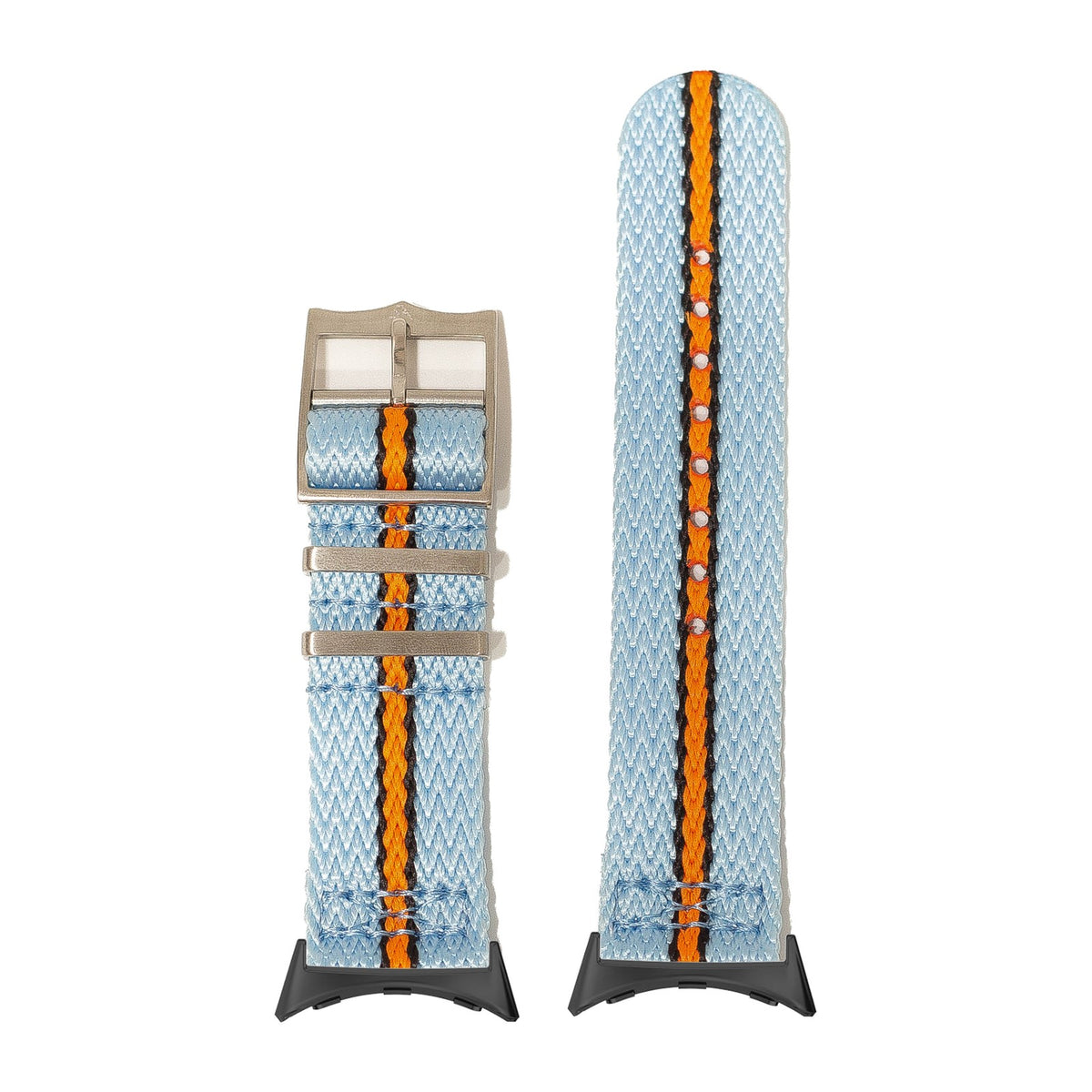 Sharktooth Militex - Sky Blue / Black / Orange with Google Pixel Spring Bar Adapters - Wear Any 20mm Strap! for Pixel Watch 1-5 41mm