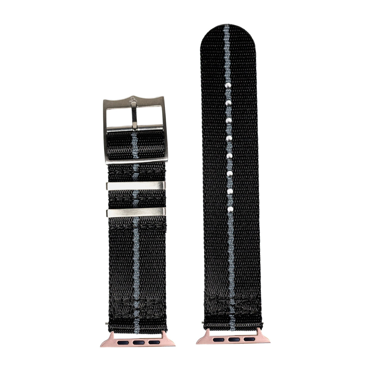 Supreme Militex - Black and Grey Stripe Rose Gold with Connecters - Spring Bar Type for Apple Watch