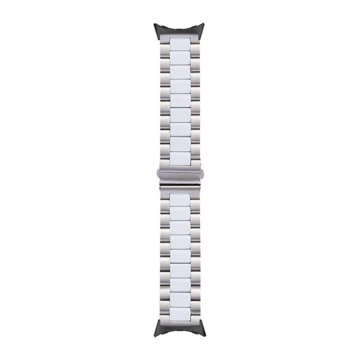 Steel Bracelet Black with Deployant Clasp - Silver/White with Google Pixel Spring Bar Adapters - Wear Any 20mm Strap! for Pixel Watch 3-5 45mm