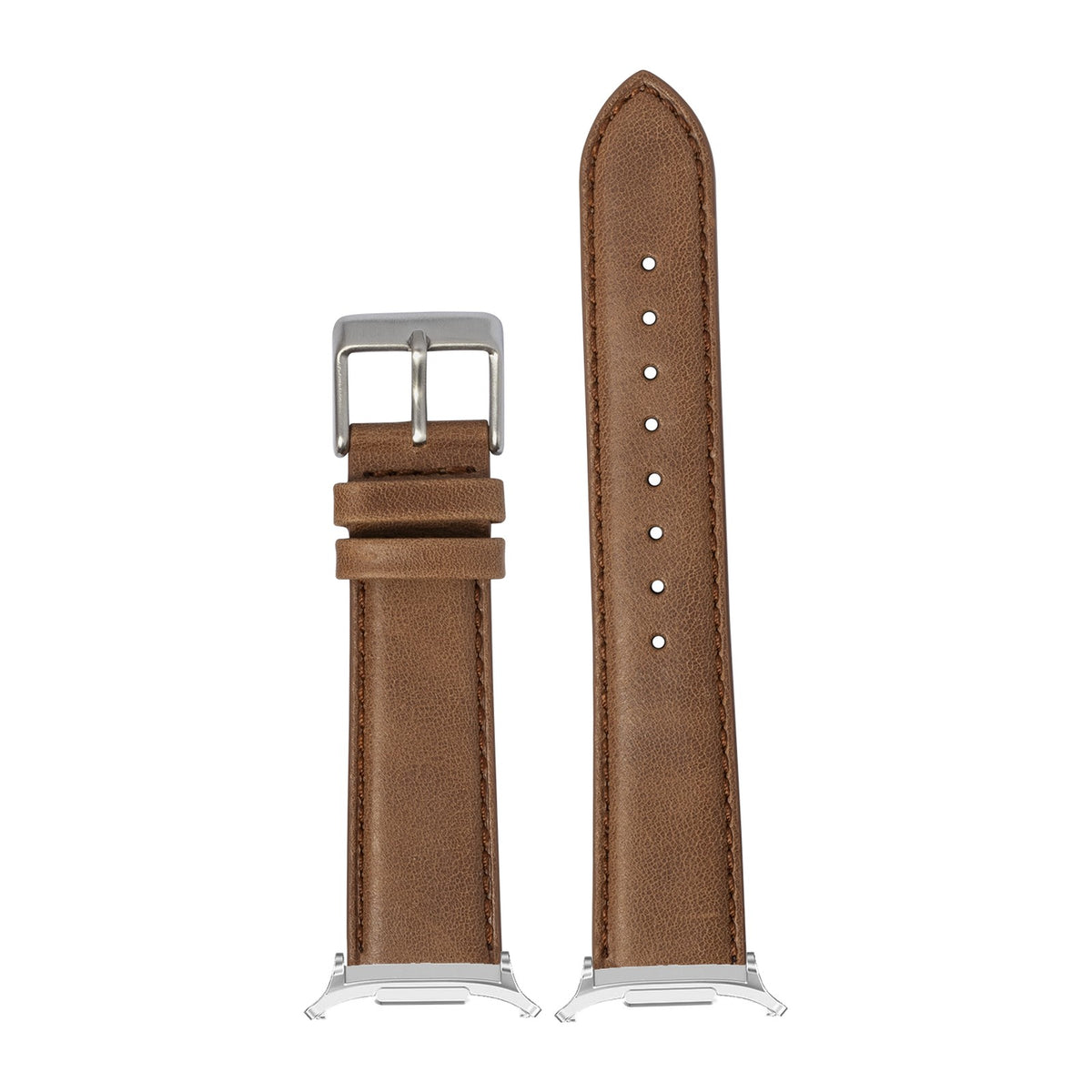 Padded Leather - Brown Silver with Strap Adapter for Galaxy Watch 8-9/Ultra