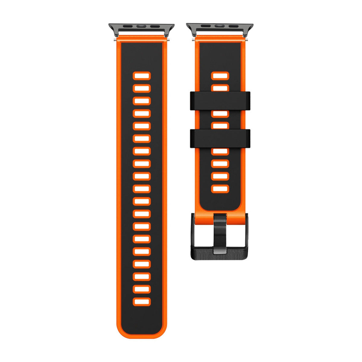 Two Tone Silicone Black / Orange Black with Black Hardware with Connecters - Spring Bar Type for Apple Watch