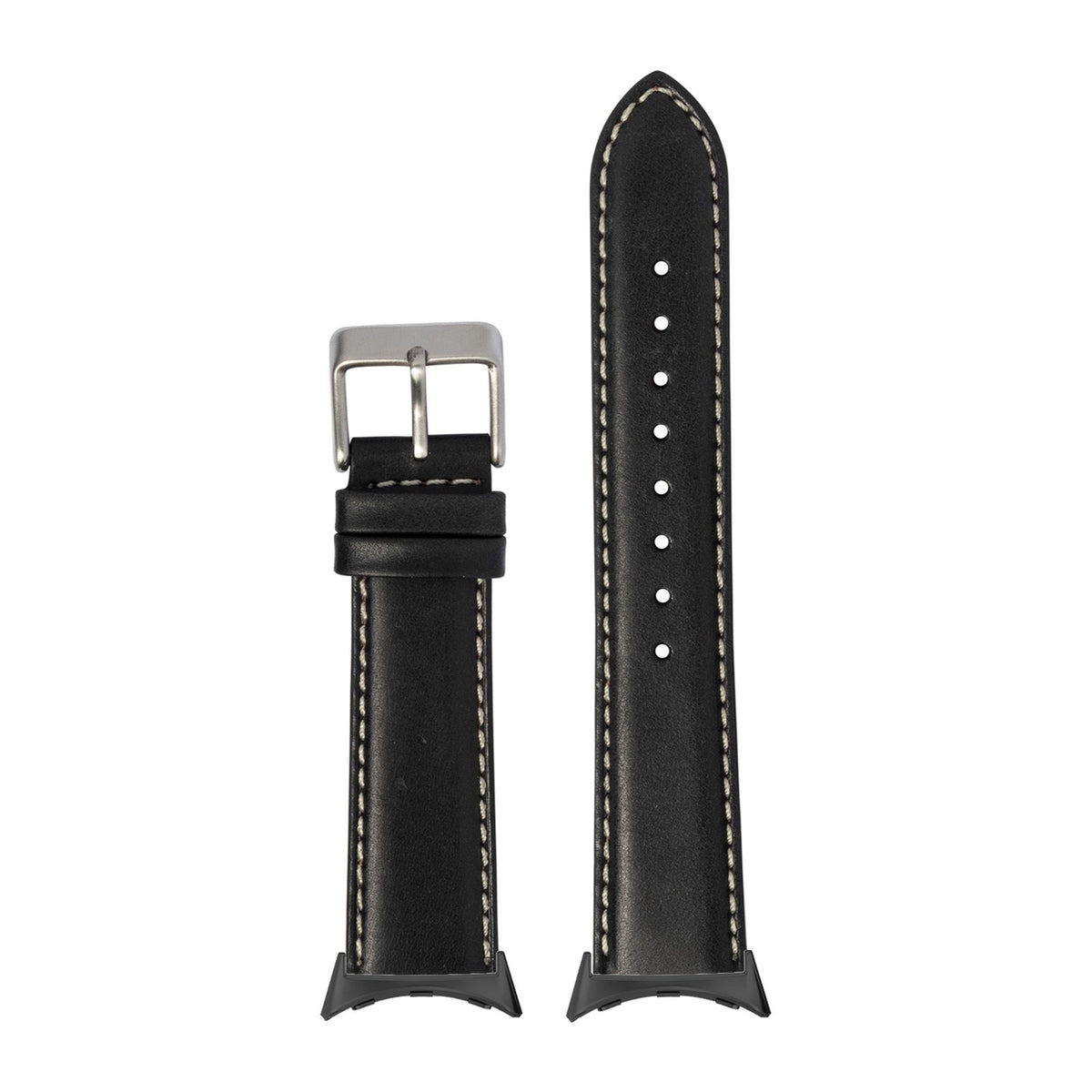 Padded Leather - Black | White Stitching with Google Pixel Spring Bar Adapters - Wear Any 20mm Strap! for Pixel Watch 1-5 41mm