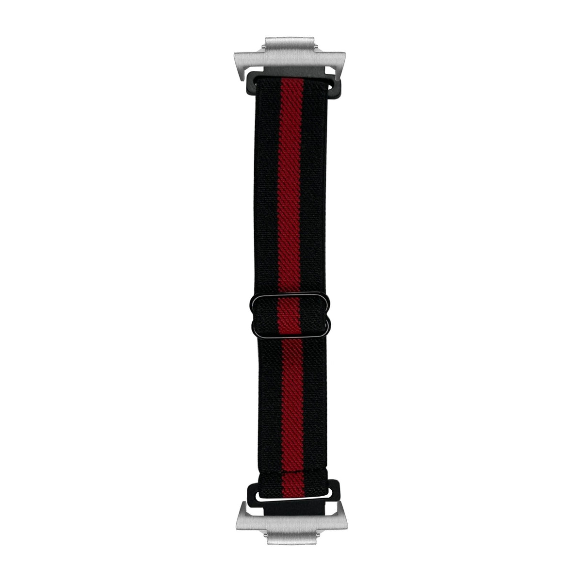 Weaved Elastic Loop Black / Red Silver with Strap Adapter for Tissot PRX 40
