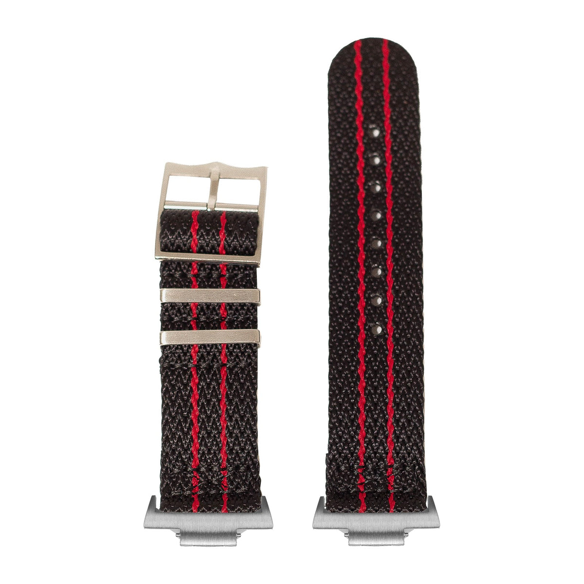 Sharktooth Militex - Black / Red Silver Hardware Silver with Strap Adapter for Tissot PRX 40