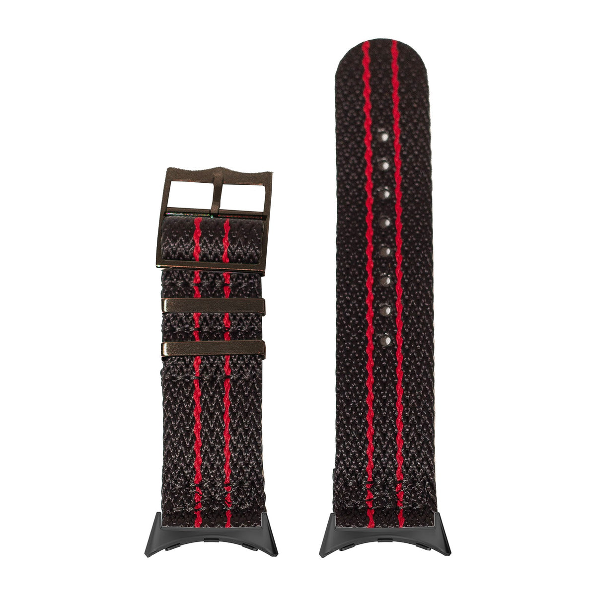 Sharktooth Militex - Black / Red Black Hardware with Google Pixel Spring Bar Adapters - Wear Any 20mm Strap! for Pixel Watch 3-5 45mm