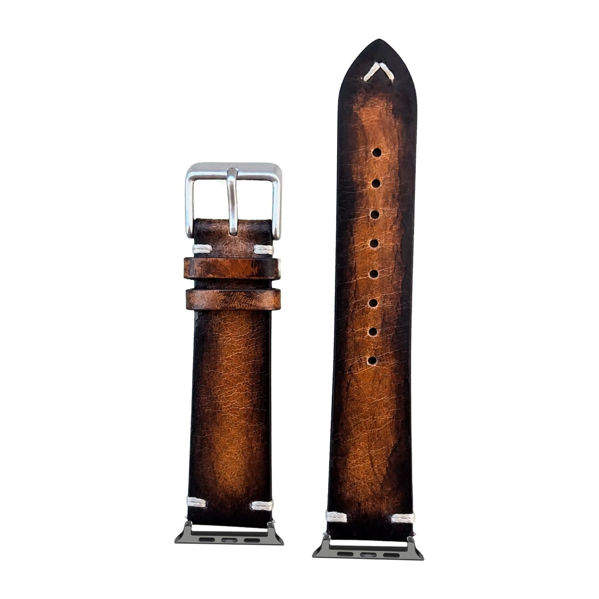 Vintage Knotted Leather - Smoked Brown Black with Connecters - Spring Bar Type for Apple Watch